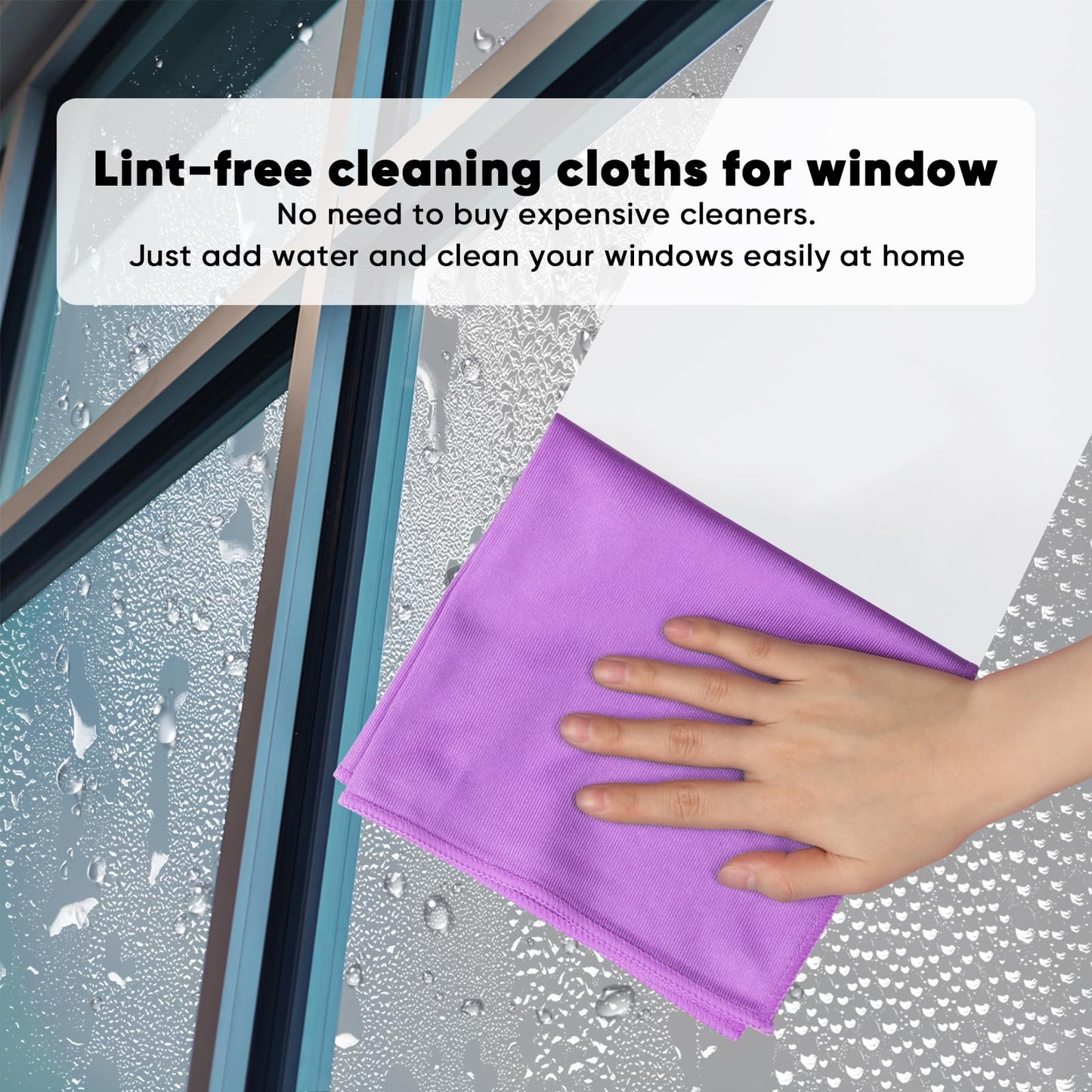 HOMEXCEL Microfiber Glass Cleaning Cloths 6 PK, Lint Free Streak Free, Reusable Microfiber Magic Cleaning Cloth for Windows, Glasses, Mirrors, Screens, Stainless Steel, and More Purple-14×16"
