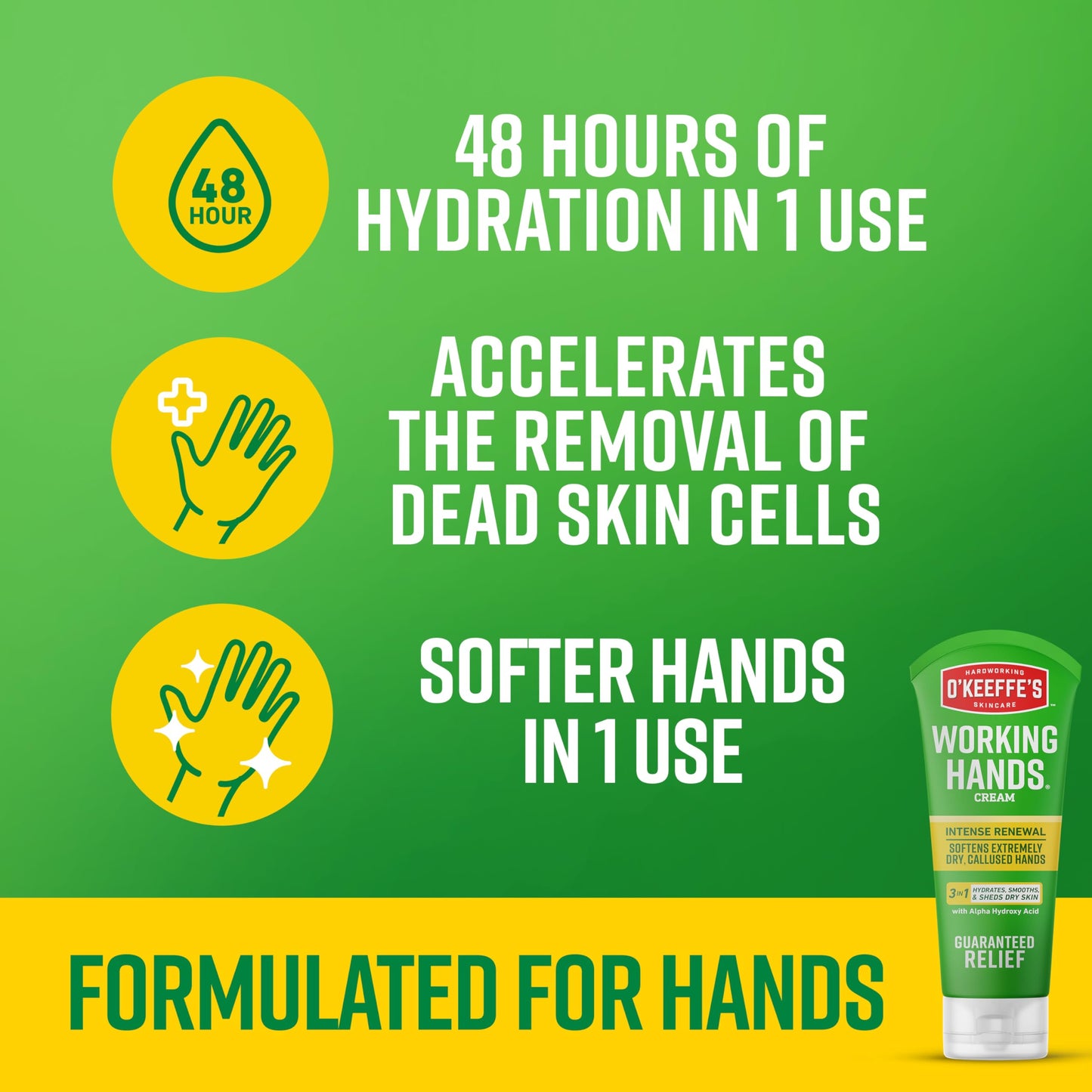 O'Keeffe's Working Hands Intense Renewal Hand Cream with Urea, 3 oz Tube (Pack of 2) – Softens & Smooths Extremely Dry, Callused Hands