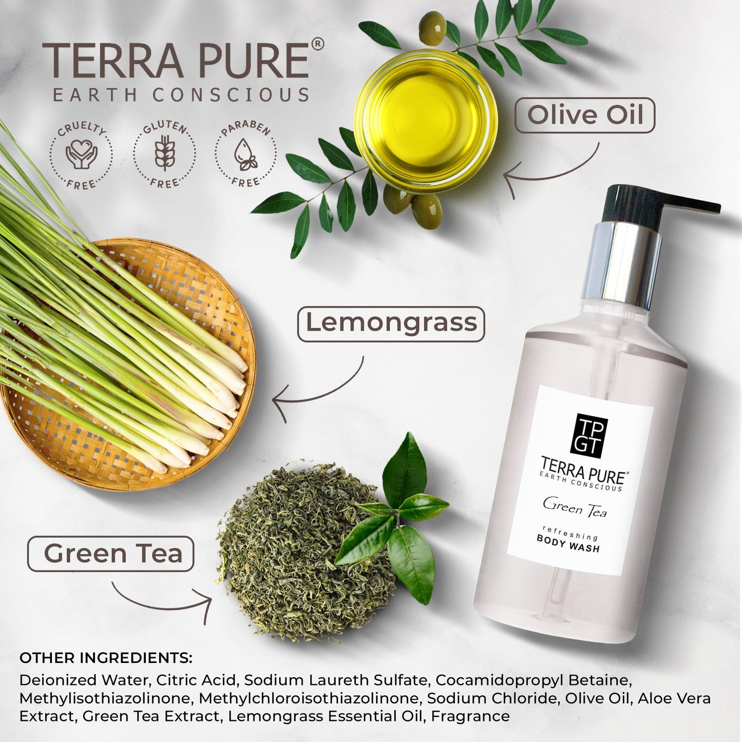 Terra Pure Green Tea Body Wash, 10.14 oz. With Organic Honey And Aloe Vera