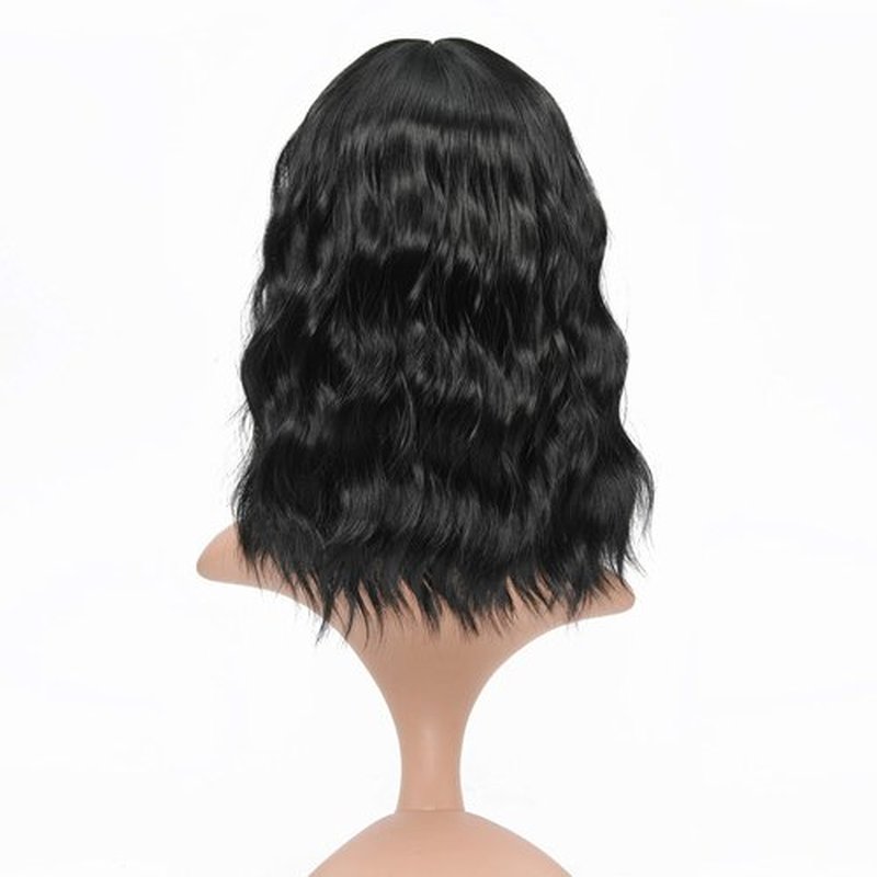 VCKOVCKO Bob Wave Wig With Air Bangs Natural Black Natural Curly Wavy Short Bob Wigs Women's Shoulder Length Wigs Synthetic Cosplay for Girl Colorful Wigs，1B