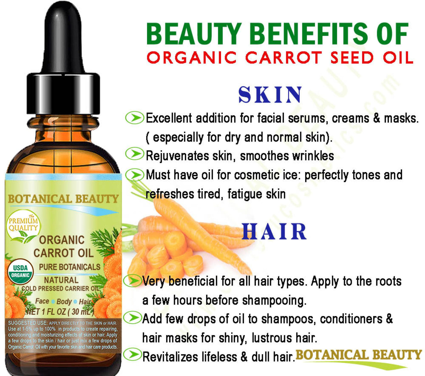 Botanical Beauty Organic CARROT SEED OIL 100% Pure VIRGIN UNREFINED Undiluted Cold Pressed Carrier Oil for Face, Skin, Body, Hair, Lip, Nails. Rich in Beta Carotene, Vitamin E (0.5 Fl Oz)