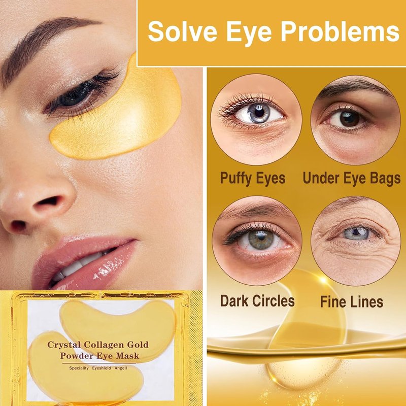 30 Pairs Lip Masks & 24K Gold Eye Masks | Crystal Collagen Under Eye Patches for Puffiness, Wrinkles, Dark Circles