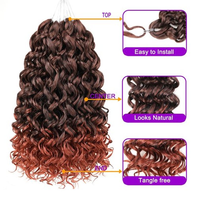 ZRQ 8 Packs GoGo Curl Crochet Hair 14 Inch Deep Twist Synthetic Braiding Hair, Natural Water Wave Crochet Hair Synthetic Ginger Beach Curl Crochet Hair Extensions (14 Inch, T350)