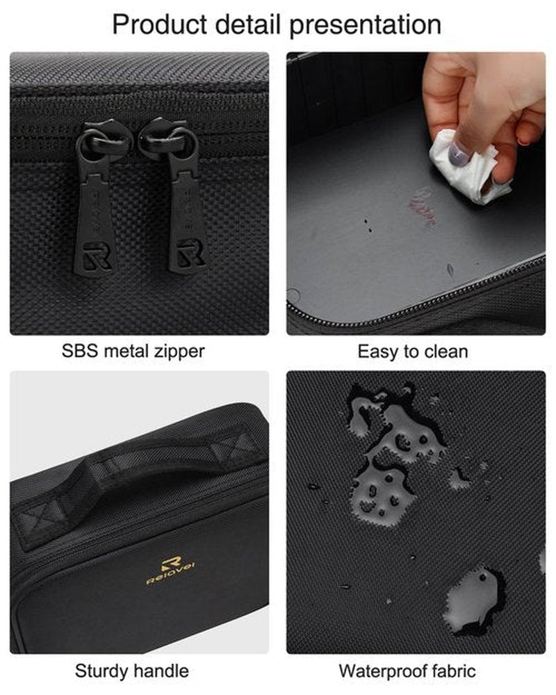 Relavel Makeup Bag, Makeup Organizer Bag Travel Train Case Portable Cosmetic Artist Storage Bag with Adjustable Baffle for Makeup Brush Jewelry (Black)