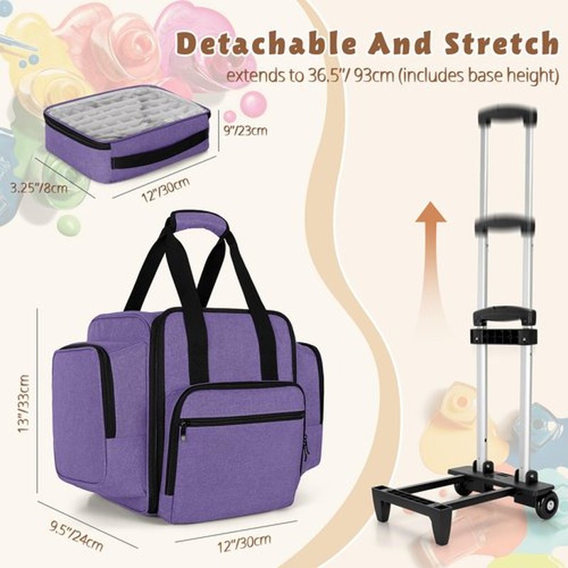 BAFASO Rolling Nail Polish Organizer Holds 144 Bottles, Nail Polish Case with a Detachable Dolly and 3 Removable Cases (Patented Design), Purple
