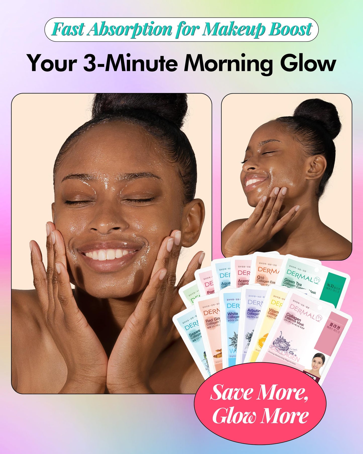 DERMAL 24 Combo Korean Essence Sheet Mask Variety Pack, Collagen & More