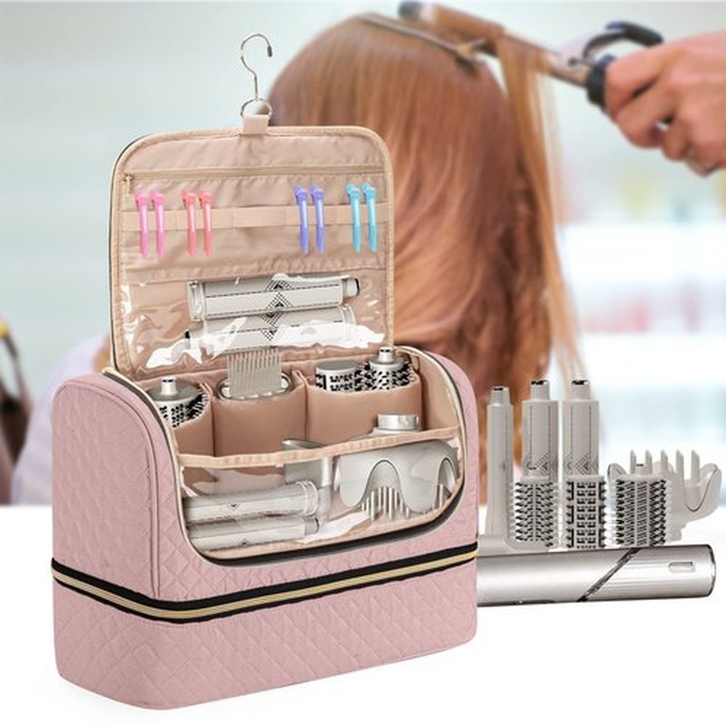 Yarwo Airwrap Storage Bag Compatible for Shark FlexStyle Styling (HD 430/440), Double Layers Portable Travel Case for Shark Flexstyle/Dyson Airwrap and Hair Styler Attachments, Dusty Rose (Bag Only)