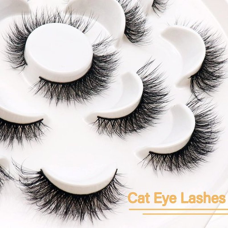 Veleasha Lashes 5D Faux Mink Lashes Crisscross False Eyelashes Handmade Cat Eye Lashes Wispy Fluffy Fake Lashes Luxurious Eyelashes Natural Look Volume Fake Eyelashes 7 Pairs Pack (614)