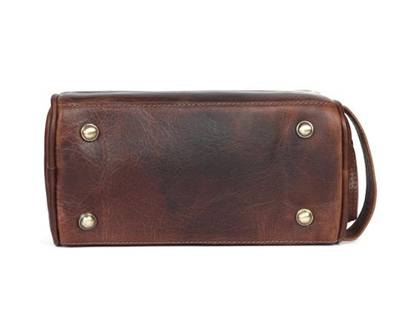 10" Premium Leather Toiletry Travel Pouch With Waterproof Lining | King-Size Handcrafted Vintage Dopp Kit By Aaron Leather Goods (Chocolate)