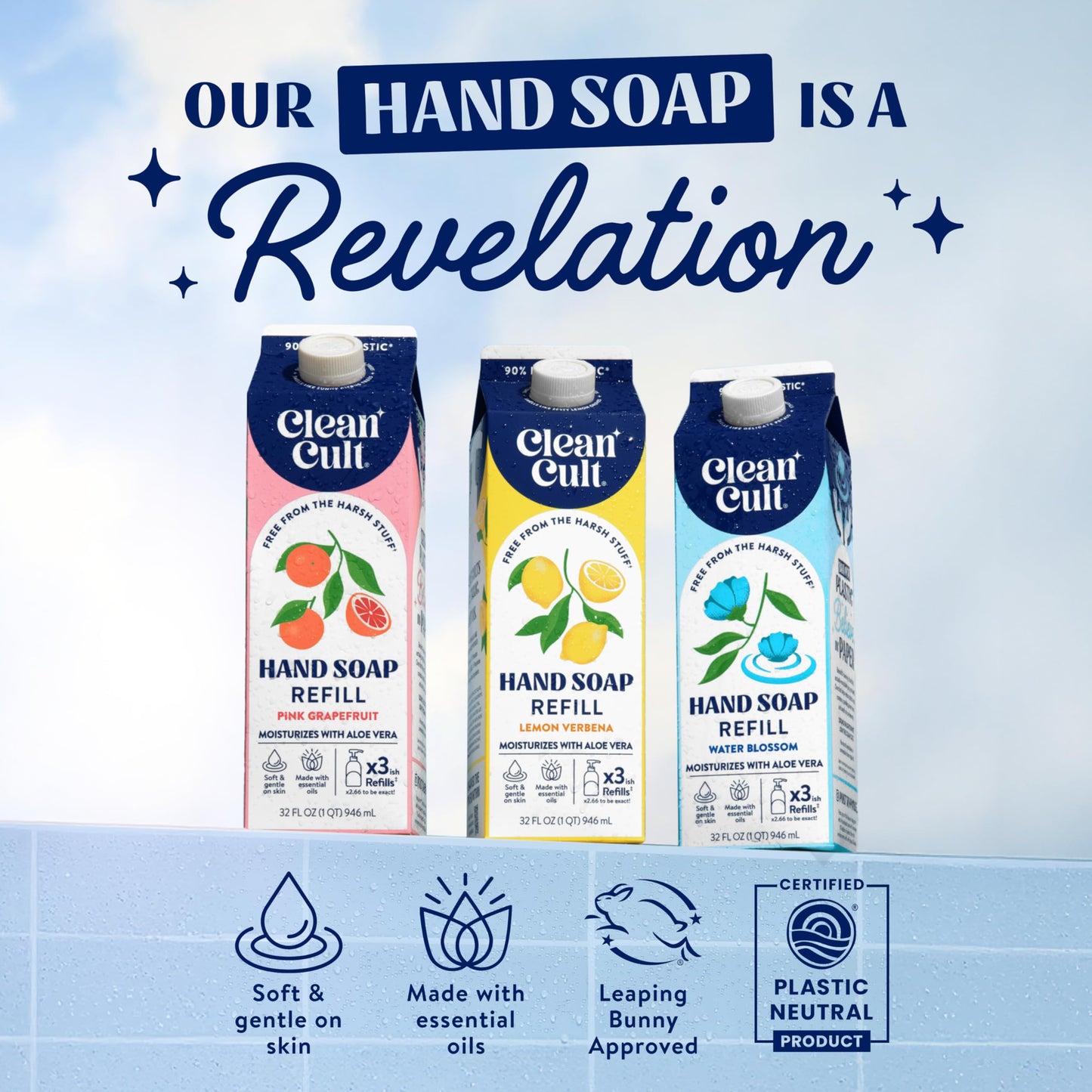 Cleancult - Lemon Verbena - Moisturizing Liquid Hand Soap - Refillable Aluminum Bottle - Made with Aloe Vera - Nourishes & Moisturizes Dry & Sensitive Skin - 12 oz - 1 Pack