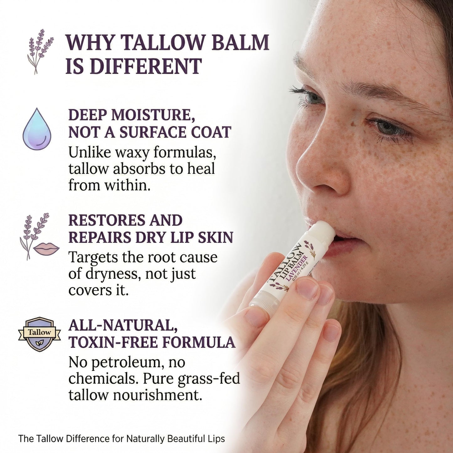 Traditional Nutrients Grass-Fed Beef Tallow Lip Balm, Variety 4-Pack, Unscented, Lavender, Vanilla Sugar, Citrus, with Organic Beeswax
