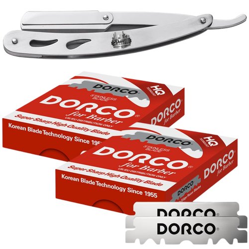 The Shave Factory Straight Edge Razor Kit (Matte / 200 Dorco Single Edge Razor Blades Red)