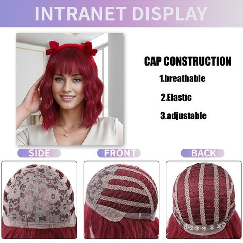 MUPUL Wed Wig Short Wavy Bob Wigs for Women With Bangs Shoulder Length Synthetic Cosplay Party Wig for Girls Daily Use Colorful Wigs