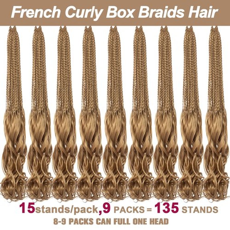 COOKOO 9 Packs Blonde French Curl Crochet Braids 18 Inch Box Braids Crochet Hair with Curly Ends Pre Looped French Curly Braiding Hair Goddess Box Braid Synthetic Hair Extensions 27#