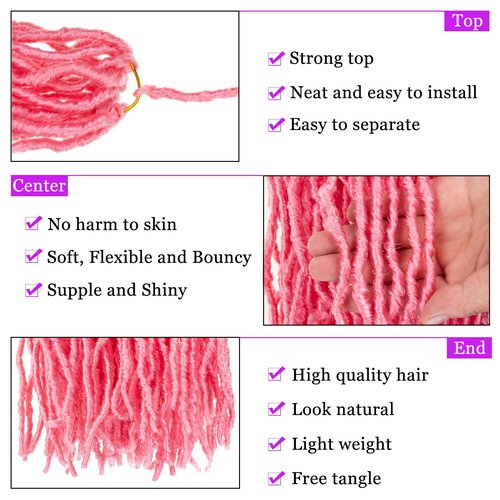 ZRQ Pink 36 Inch New Faux Locs Hair 3Packs Pre-Looped Goddess Locs Curly Wavy Soft Locs Crochet braids Dreadlocs Hair Afro Roots Synthetic Hair Extensions (36 Inch, PINK#)