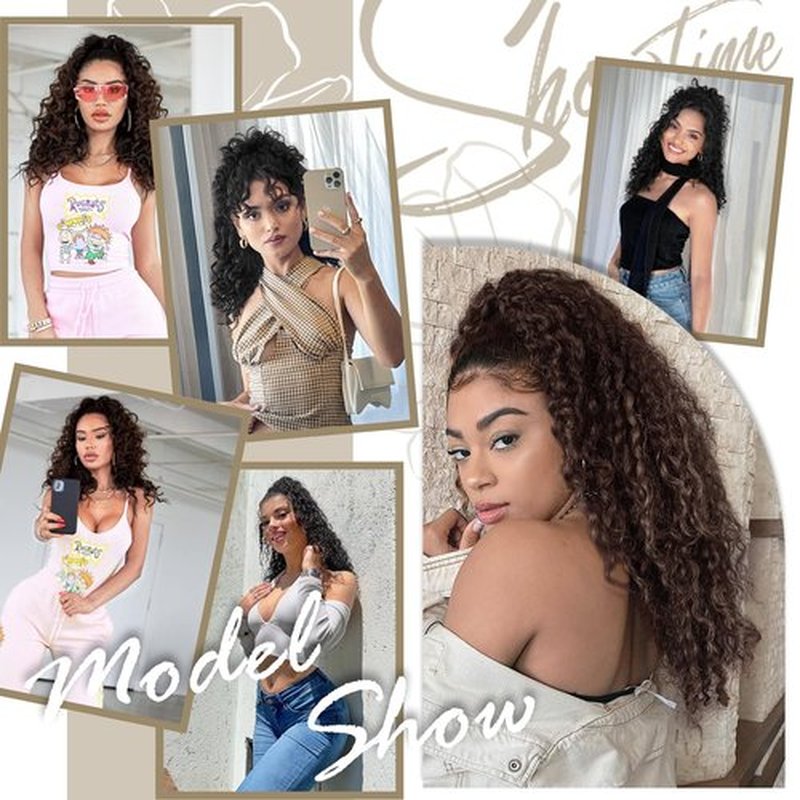 AISI BEAUTY Curly Ponytail Extension, Drawstring Ponytail Extension for Black Women Dark Brown Synthetic Clip in Ponytail Extension 20 Inch Long Curly Wavy Fake Ponytail Hairpieces for Daily Use