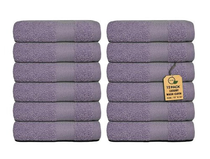 Premium Wash Cloths Pack of 12 (13" x 13" Inches)- 100% Combed Ring Spun Cotton WashCloth - Luxury Washcloths – Ultra Soft Face Towels - Highly Absorbent Wash Cloth for Face (Purple Ash)