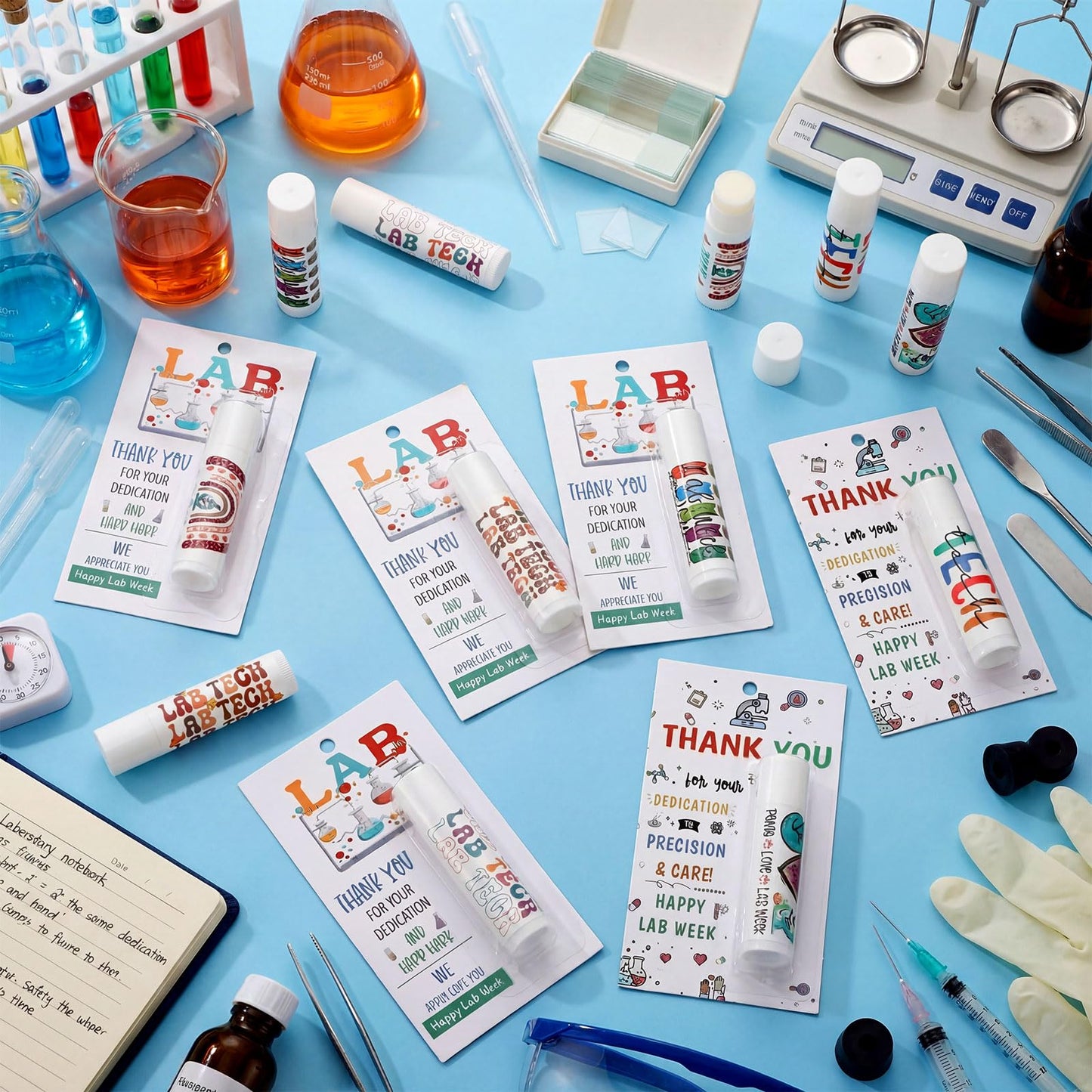 Leelosp 12 Pcs Lab Week Gifts Medical Laboratory Professionals Appreciation Lip Balm Bulk Inspirational Thank You Gifts for Science Lab Women Men Scientist Coworker Employee Staff Party Favors