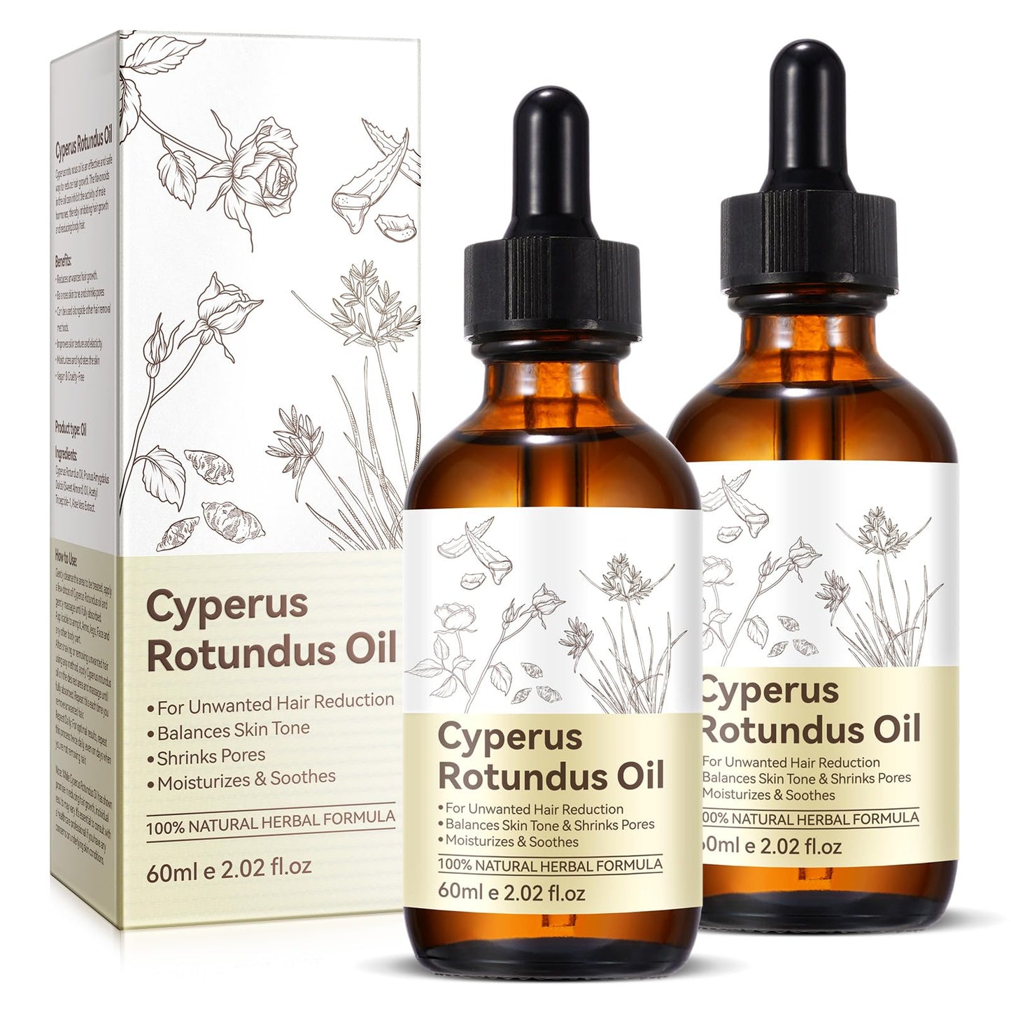 Cyperus Rotundus Oil 2 Pack, Cyperus Rotundus Oil for Hair Removal, Effectly Reducing Body Hair Growth, Moisturizing & Soothing Skin, 4 Fl oz