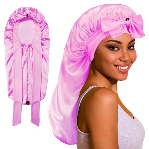 ROYBENS Long Bonnet Satin Bonnet Silk Bonnet for Sleeping Women, Bonnet with Tie Band Sleep Cap, Silk Hair Bonnet for Braids Curly Hair