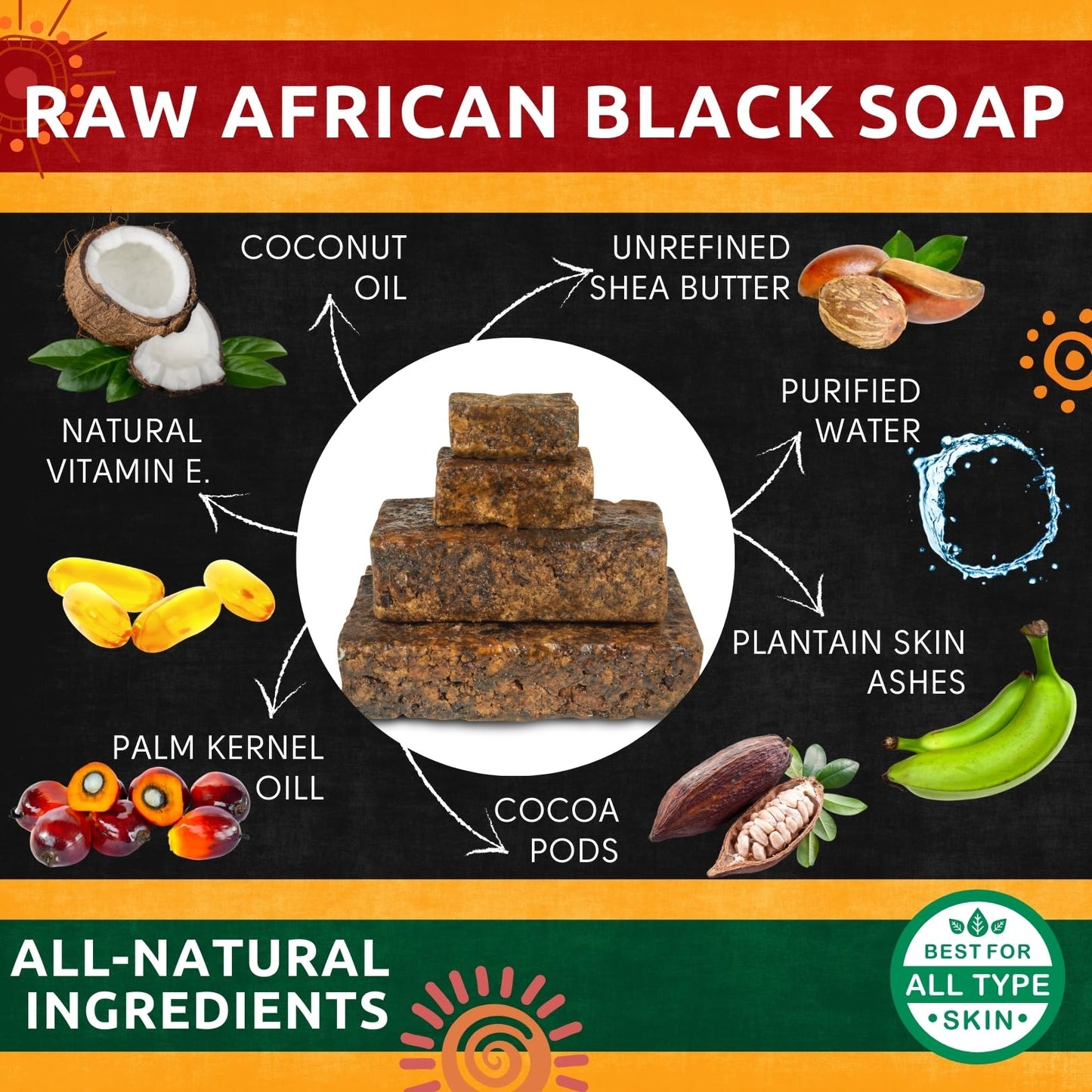 Aroma Depot Raw African Black Soap Bars From Ghana (3 lbs.)