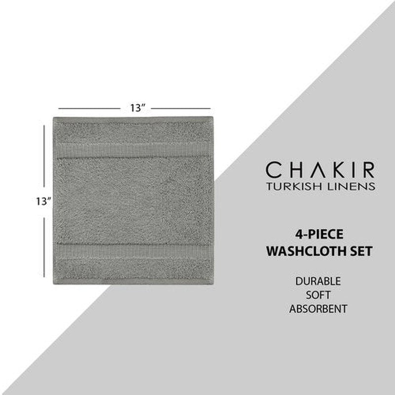 Chakir Turkish Linens | Hotel & Spa Quality 100% Cotton Premium Turkish Towels | Soft & Absorbent (4-Piece Washcloths, Gray)