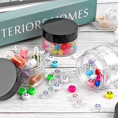 TUZAZO 1 Oz Small Plastic Container Jars with Lids and Labels BPA Free, Empty Round Clear Cosmetic Containers Plastic Slime Jars for Lotion, Cream, Ointments, Samples, Makeup, Travel Storage (12 Pack)