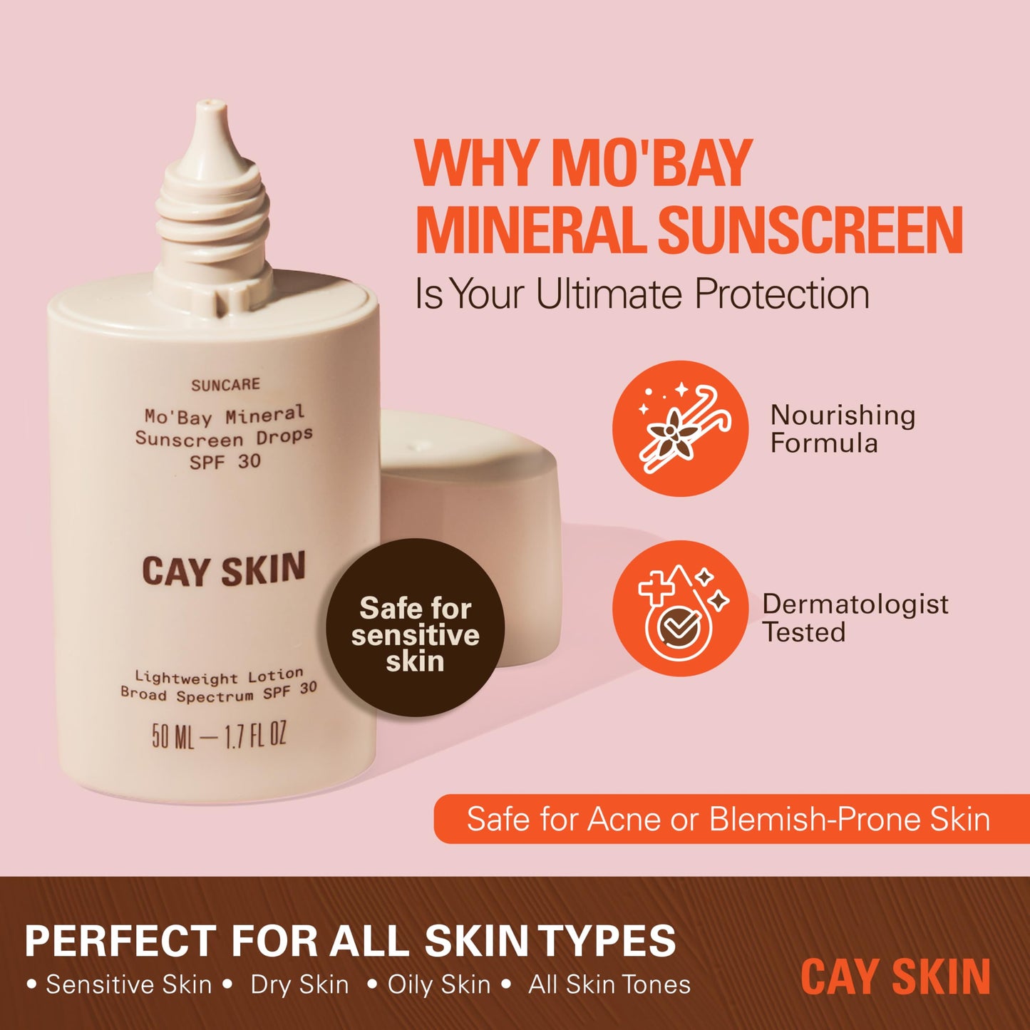 Mo'Bay Weightless Mineral Sunscreen Lotion w/SPF 30 (1.7 fl oz) - No White Cast Sunblock Cream w/Sea Moss, Fermented Guava & Squalane - Vegan Sheer Sunscreen - Mineral SPF Drops for All Skin Types