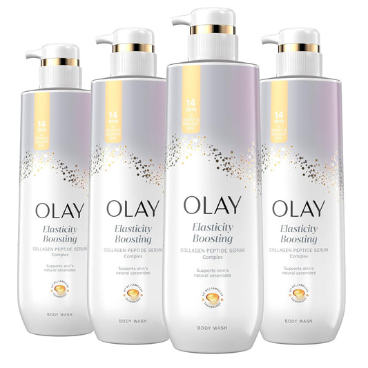 Olay Body Wash for Women - Elasticity Boosting Collagen Peptide Serum | 20 fl oz, Pack of 4, Paraben-Free