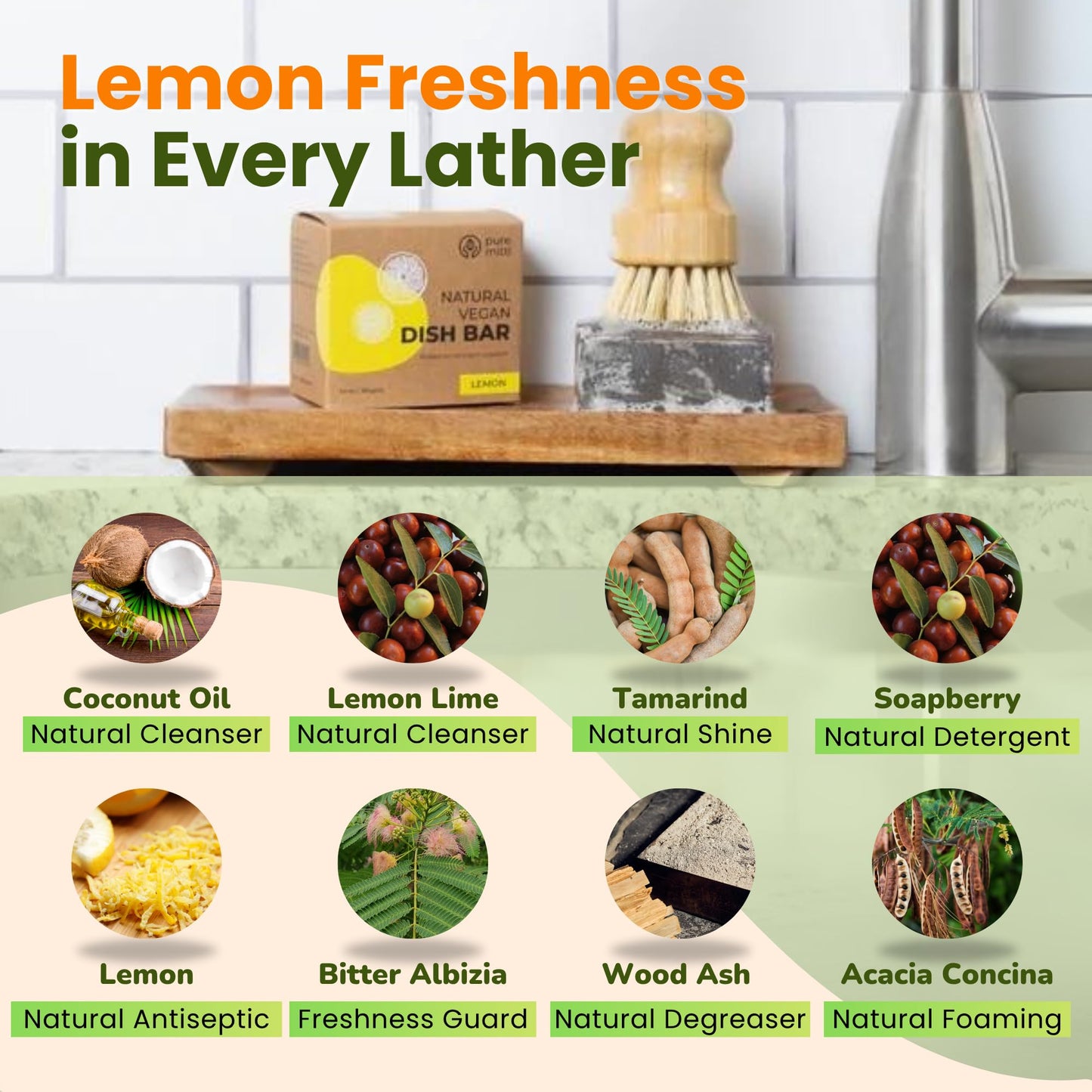 Pure Mitti Lemon Dish Soap Pack Of 5 (5.5 Oz Each) | Solid Bar Soap For Sparkling Clean Dishes | Natural, Plastic-Free Cleaning Supplies | Alternative To Dishwashing Liquids & Detergents