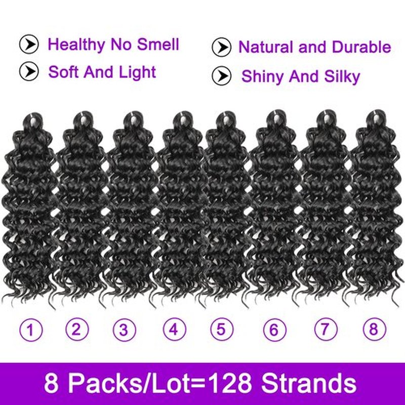 ZRQ GoGo Curl Crochet Hair 14 Inch Beach Curl Crochet Hair Natural Hairstyles,8 Packs Water Wave Deep Twist Crochet Hair For Women Synthetic Ocean Wave Crochet Hair Extensions(14 Inch, 1B)