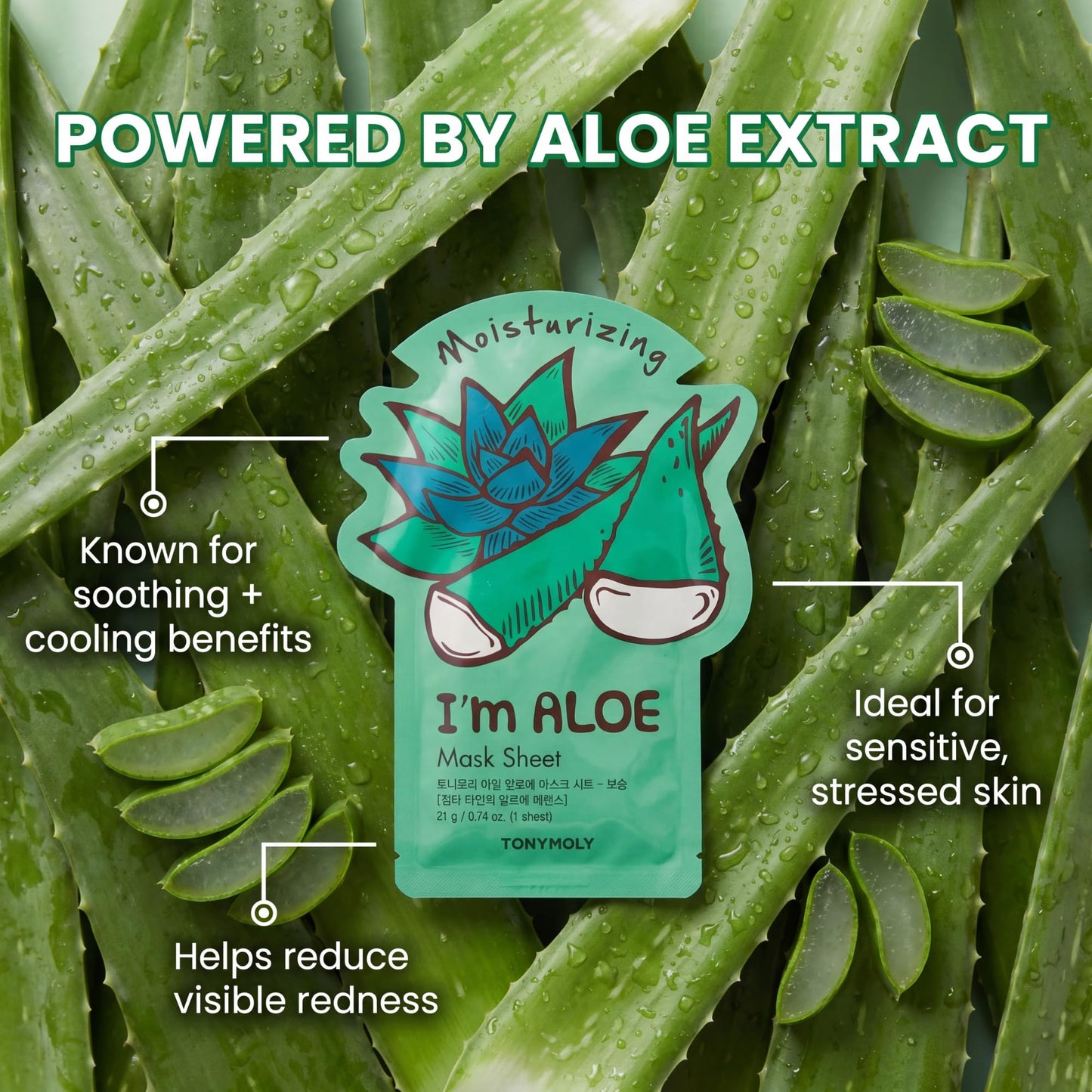 TONYMOLY I’m Aloe Sheet Mask 10-Pack – Korean Skincare Face Masks for Hydrating, Moisturizing & Vitamin-Infused Care – Soothes, Refreshes & Nourishes Skin