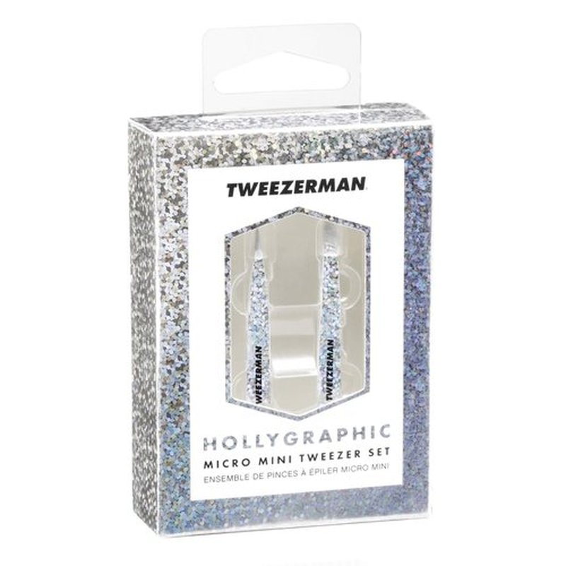 Tweezerman Hollygraphic Micro Mini Slant & Point Tweezer Set - Eyebrow Tweezers for Women and Men