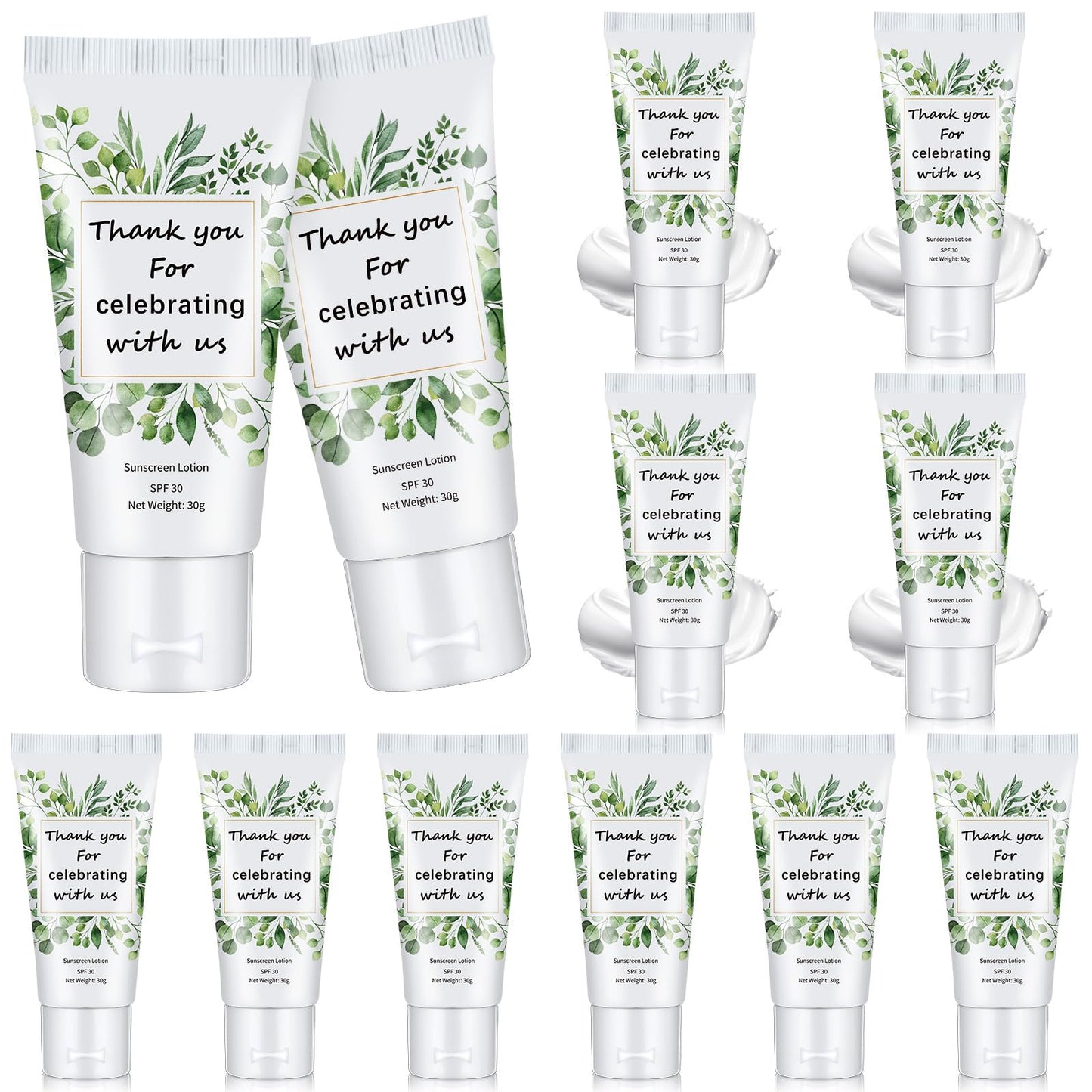 Dansib 12 Pcs Travel Size Mini Sunscreen Bulk for Summer Vacation Spf 30 Water Resistant Sunscreen Lotion Sunblock for Thank You Gifts Hawaiian Wedding Pool Party Favor (Greenery)