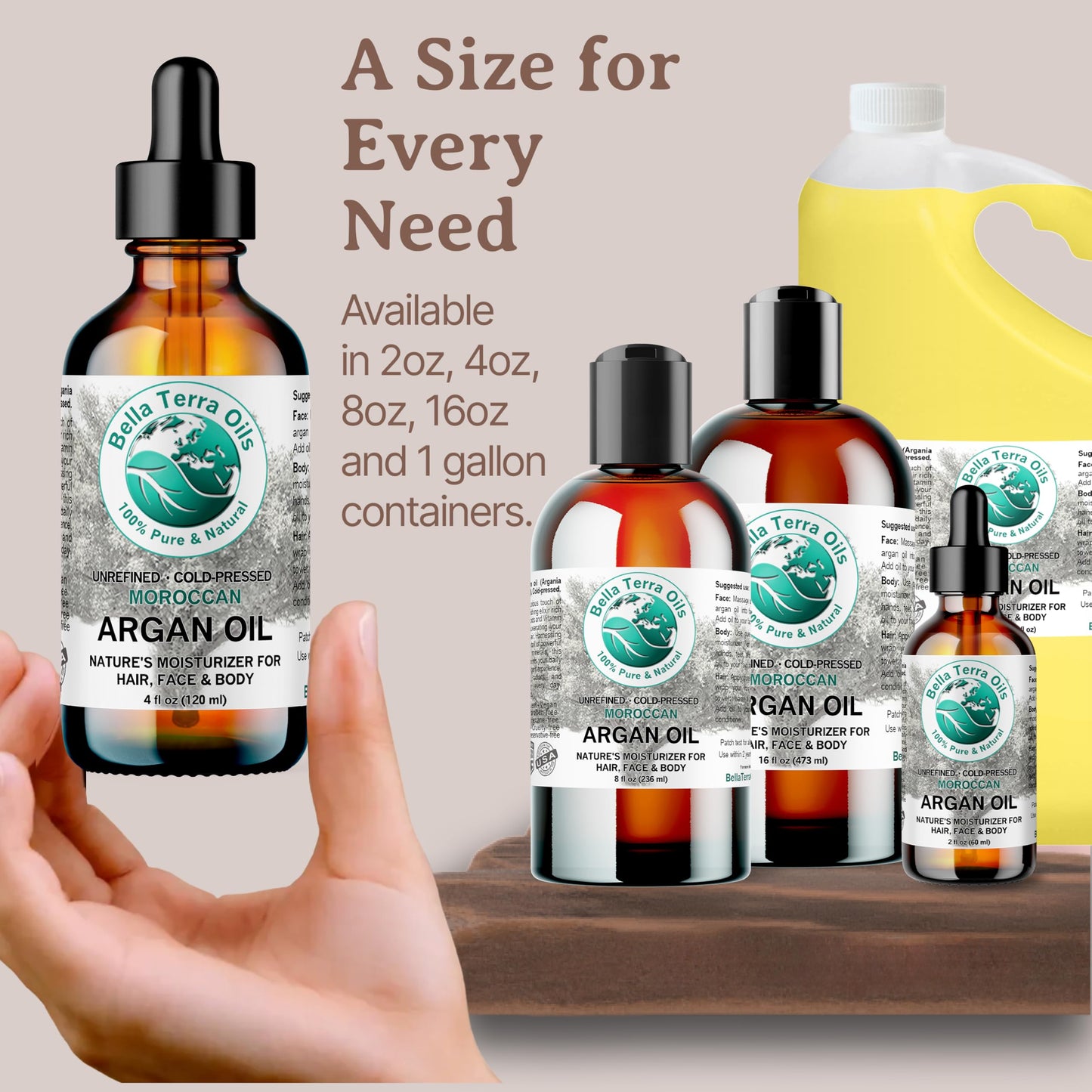 Bella Terra Oils - Argan Oil 8 oz - Pure Moroccan Elixir, Enhances Shine in Hair, Deeply Nourishes Skin, Perfect Oil for Curly Hair