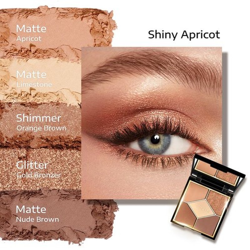 KYDA 5 Colors Eyeshadow Palette, Ultra-rich Matte Apricot Brown Shades, Glitter Pearl Gold Bronzer Eyeshadow, Blendable Lightweight Powder, High Pigment Nude Neutral Eyes Makeup, Shiny Apricot