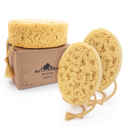 myHomeBody Bath Sponge, Foam Loofah Sponge, Body Sponge for Shower - Large Size, Lots of Lather, Oval, 3 Pack