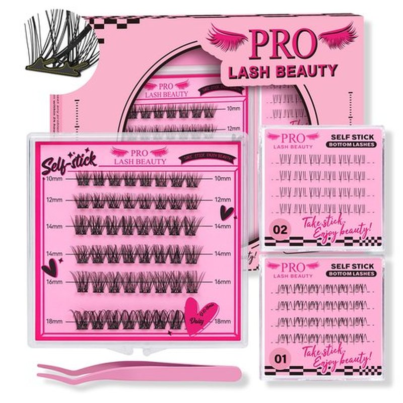 Self Adhesive Eyelashes 48pcs Lash Clusters+48pcs Bottom Lashes Reusable Self Adhesive Lower Lashes No Glue Natural Look Eyelash Clusters Easy For Use(Daisy,D-10-18mix)