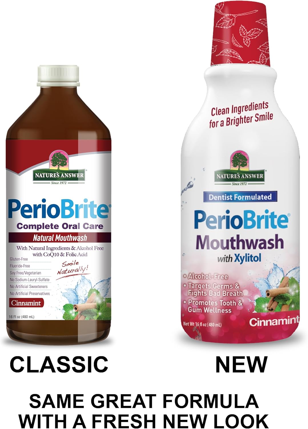 Nature's Answer PerioBrite Alcohol-Free Mouthwash, Cinnamon, 16-Fluid Ounce | Whitens Teeth | Freshens Breath | Removes Plaque | Minimizes Dry Mouth (Pack of 2)