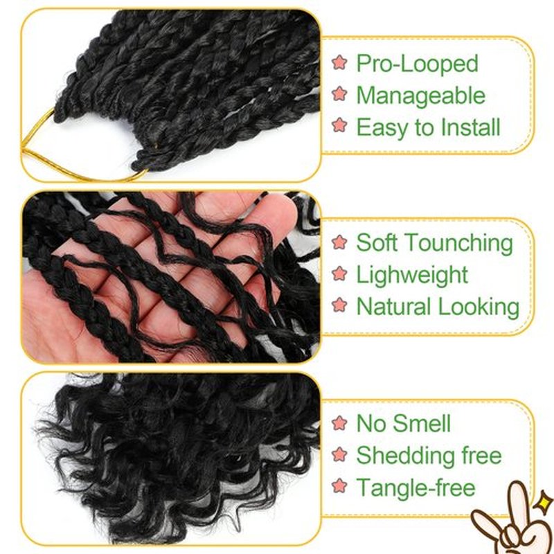 Fulcrum Goddess Box Braids Crochet Hair 12 Inch, 9 Packs Box Braids Crochet Hair for Women, Crochet Braids with Curly Ends (12Inch, 1#)