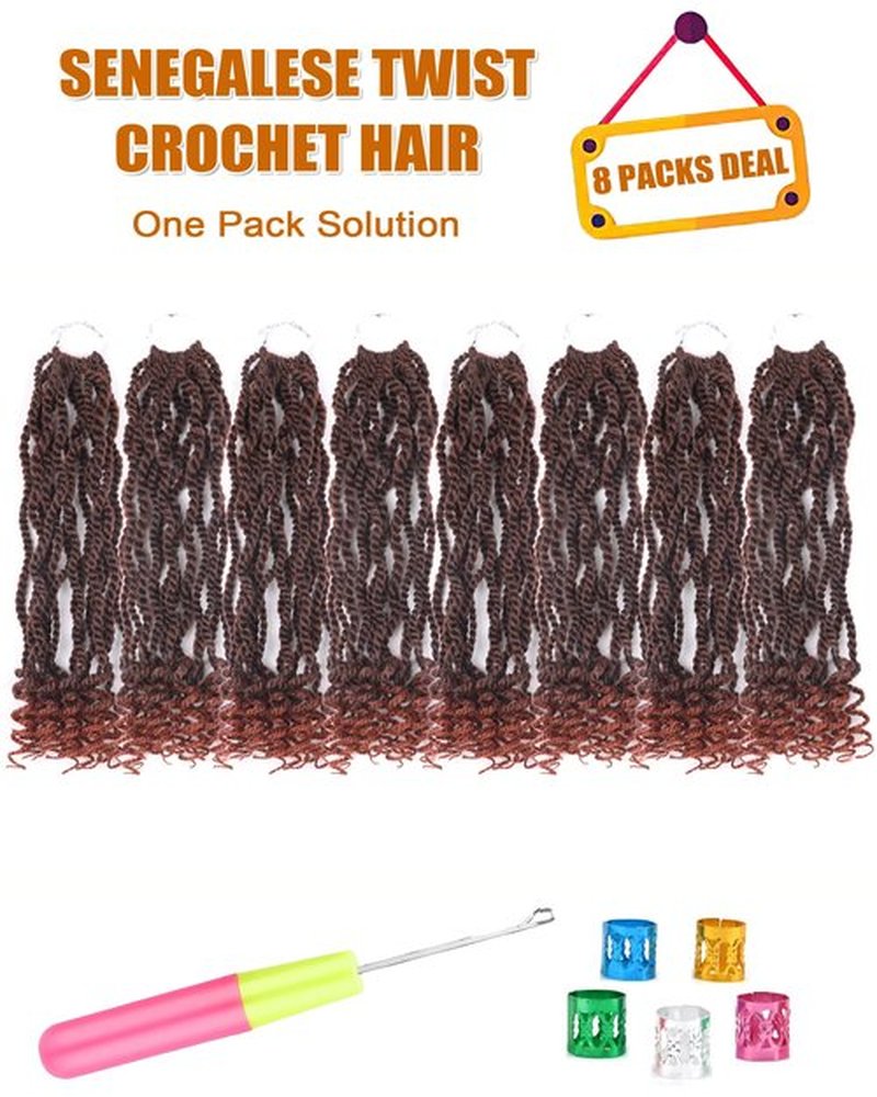 Burgundy Crochet Hair Short 10 Inch Senegalese Twist Crochet Hair Ginger Pre Looped Crochet Hair for Black Women 8 Packs Crochet Twist Hair with Curly Ends (10 Inch,T350)
