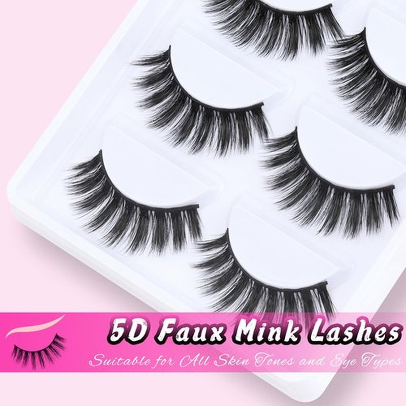 Veleasha Lashes 5D Faux Mink Lashes 100% Handmade Wispy Lashes Charming Luxurious Fake Eyelashes Lightweight Fluffy False Eyelashes 5 Pairs Pack (5D04)