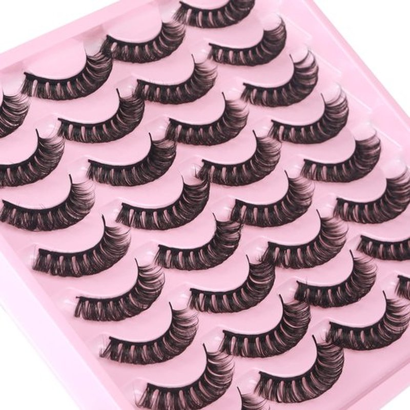 JIMIRE Russian Strip Faux Mink Lashes Cat Eye Crossed Fluffy 3D Curly False Eyelashes Thin Light Volume Soft Fake Lashes 16 Pairs Pack