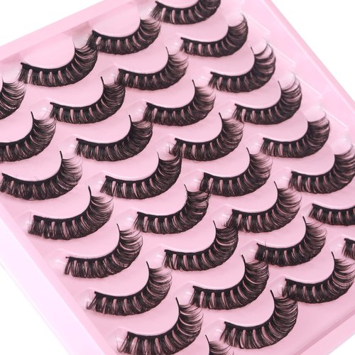 JIMIRE Russian Strip Faux Mink Lashes Cat Eye Crossed Fluffy 3D Curly False Eyelashes Thin Light Volume Soft Fake Lashes 16 Pairs Pack