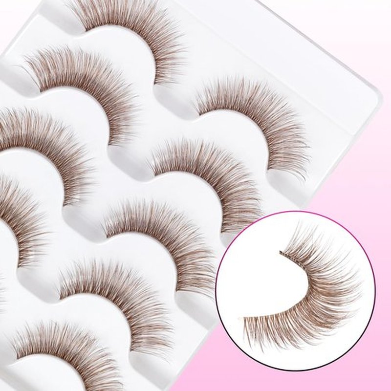Veleasha Brown Lashes Cat Eye Lashes Wispy Faux Mink Lashes 100% Handmade Natural Look False Eyelashes with Clear Band Lightweight Fluffy False Eyelashes 5 Pairs Pack(Brown03)