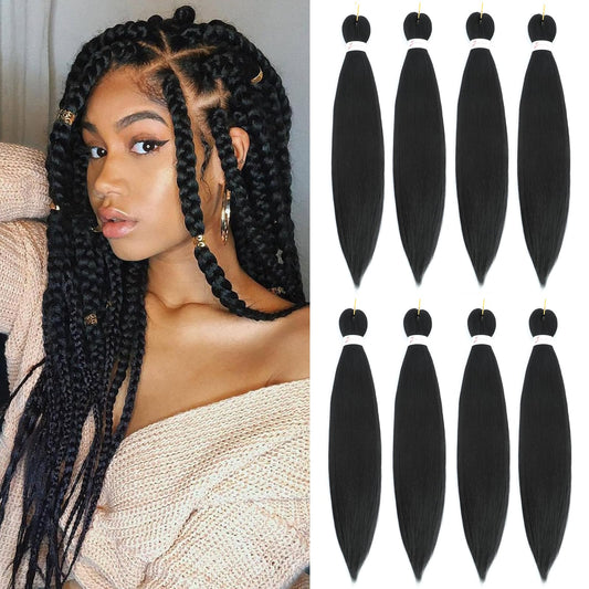 Braiding Hair Pre Stretched 16 Inch 8 Packs Braiding Hair Extension Pre Stretched Braiding Hair Professional Synthetic Hair For Braiding Crochet Twist Braids Soft Yaki Texture(16", 1B-8P)