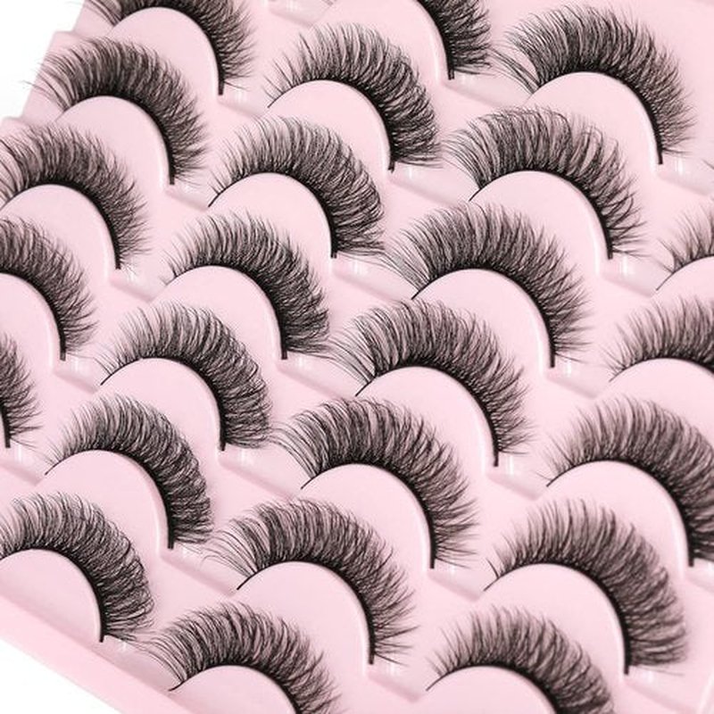 Wispy Mink Lashes Fluffy 14mm 3D False Eyelashes Natural Look Cat Eye Short Strip Lashes Pack by Kiromiro