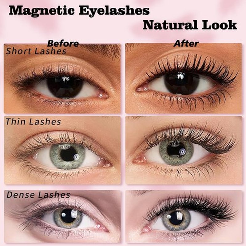 New And Upgraded Version Of The Magnetic Eyelashes Natural Look Magnetic Lashes No Glue or Eyeliner Needed without Eyeliner Magnetic Lashes Natural Look Reusable(Magnetic B)