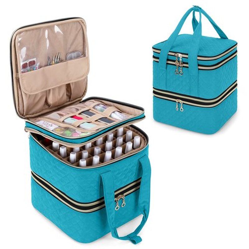 Yarwo Nail Polish Organizer Case Holds 72 Bottles (15ml/0.5 fl.oz), Detachable 3 Layers Nail Polish Storage Bag with Removable dividers for Nail Lamp and Nail Art Manicure Tools, Teal (Bag Only)
