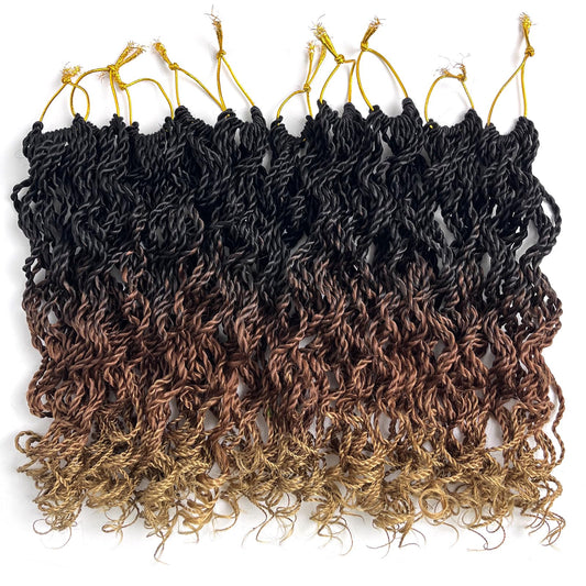 Wavy Senegalese Twist Crochet Hair For Black Women 12 Inch 10 Packs Senegalese Twist Braiding Hair Crochet Twists Pre Looped Twist Crochet Hair Curly Crochet Twist Hair With Curly Ends(1B/30/27)